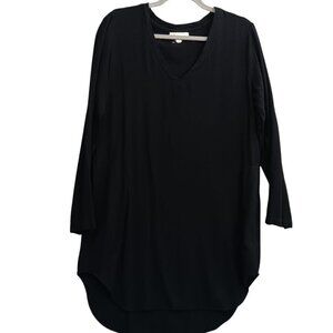 Cloth & Stone Tunic Shirt Dress Black V Neck Long Sleeve Pullover Pockets Size M
